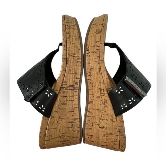 Vionic Anitra Black Leather Platform Wedge Sandals Cork Sole Comfort Orthotic 6 - Picture 6 of 11
